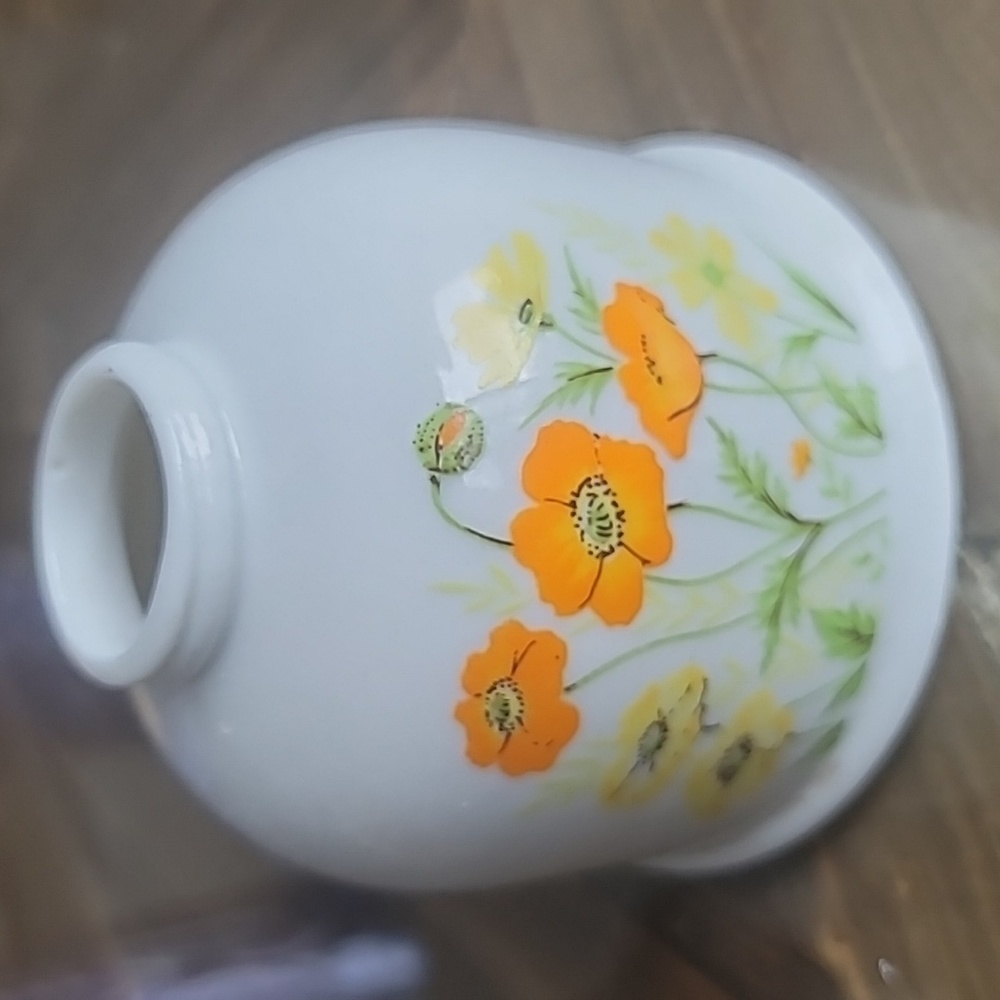 JAPANESE floral poppy vase orange yellow and green on white